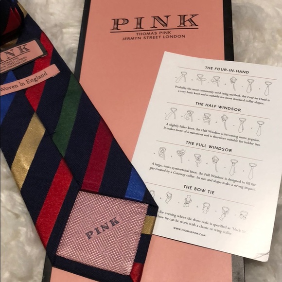 ✨NEW✨ Authentic Thomas Pink Navy Blue Tie wStripes - Picture 3 of 4
